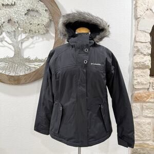 Columbia Hemlock Lake Fur Trim Breathable Waterproof Jacket Parka Black Large